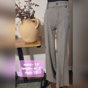 LOFT Women's Tan Checkered Wide Leg Pants Houndstooth EUC Sz 2 Tall